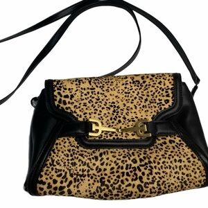 Sam Edelman ꕥ Leopard Calf Hair Convertible Crossbody Clutch Handbag Bag ꕥ Black